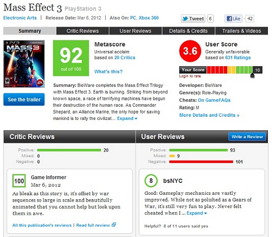 Mass Effect 3 humillado por los usuarios